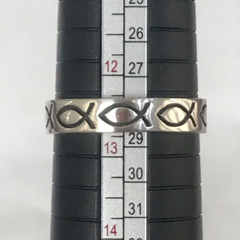 925 sterling silver ichthys fish Christian faith band ring. Size 12.5 - Picture 4 of 6